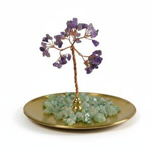 Amethyst & Green Aventurine Gemstone Tree On Gold Base Incense Holder